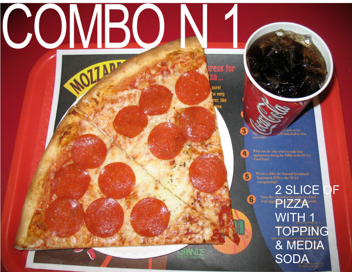 Combo 1 two pepperoni pizza slices with medium soda at Las Vegas Pizza