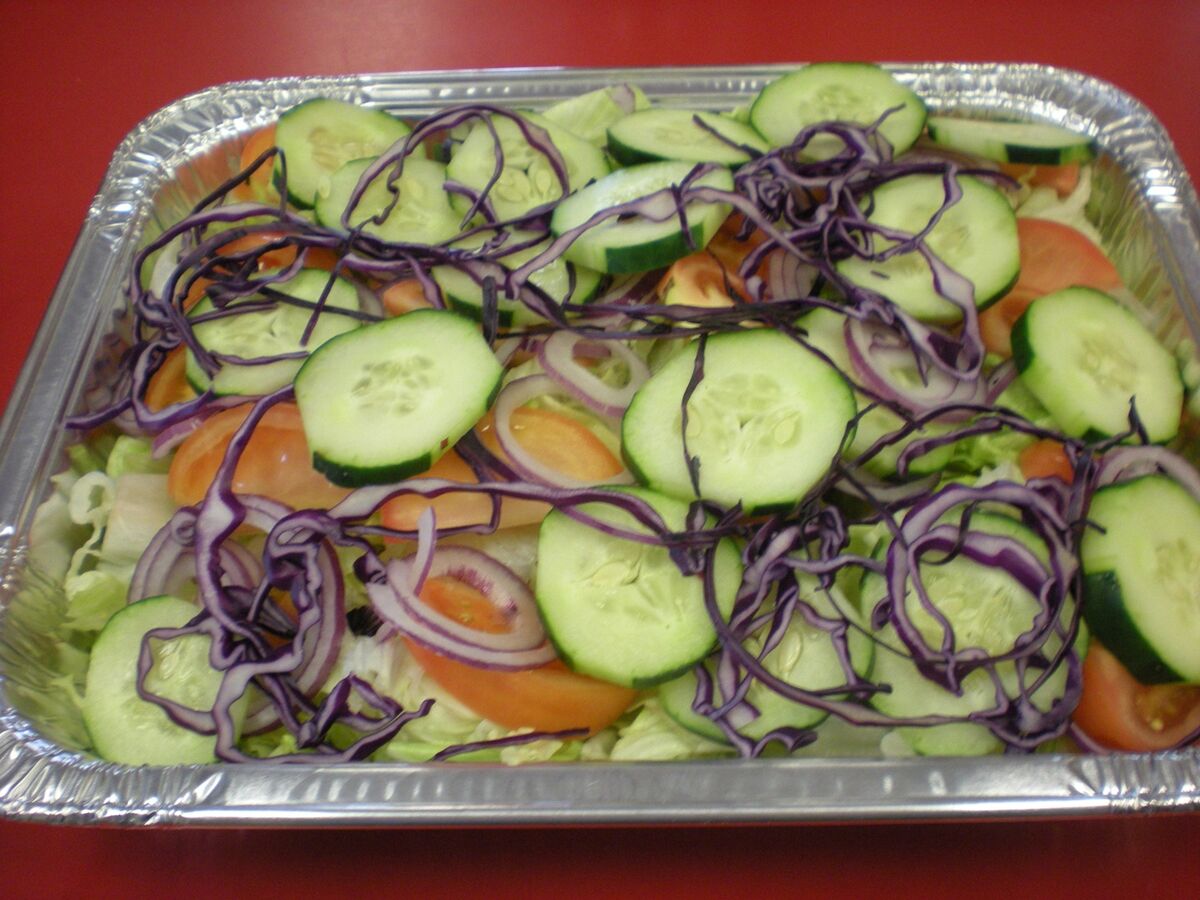 Garden salad catering tray for parties at Las Vegas Pizza